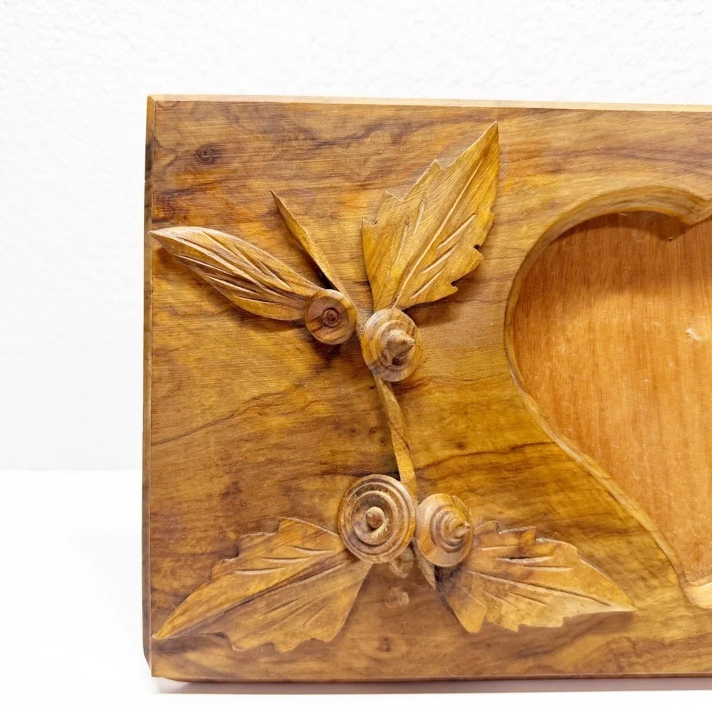 Olive Wood 3D Floral Heart Picture Frame
